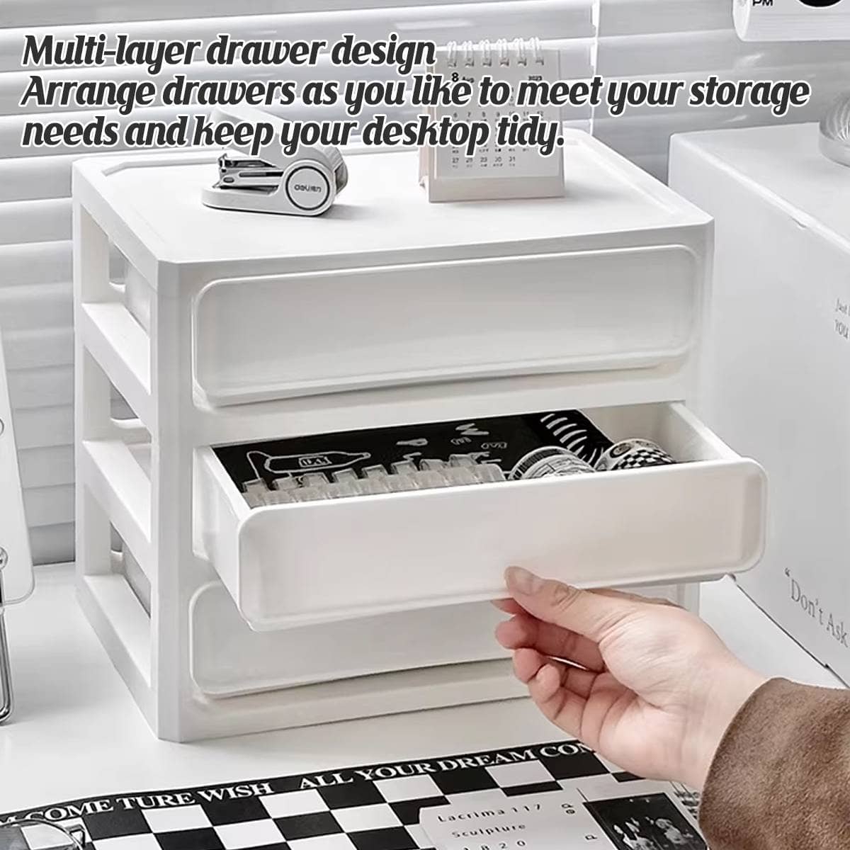 White Desktop Drawer Organiser - 4 Layers (26 x 19.5 x 29 cm) - view 5