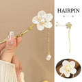 White Flower Fringe Hairpin with Pearl Centre, Vintage Chinese Style for Women