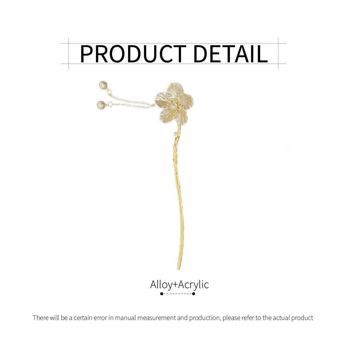 White Flower Fringe Hairpin with Pearl Centre, Vintage Chinese Style for Women - view 3