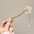 White Flower Fringe Hairpin with Pearl Centre, Vintage Chinese Style for Women - view 4
