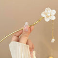 White Flower Fringe Hairpin with Pearl Centre, Vintage Chinese Style for Women - view 5
