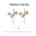 White Flower Long Drop Earrings for Women, White and Gold - view 3