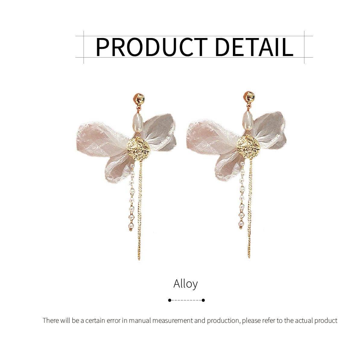 White Flower Long Drop Earrings for Women, White and Gold - view 3