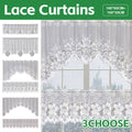 White Lace Window Curtains, 2-Piece Tier Set - Three Flowers - view 2