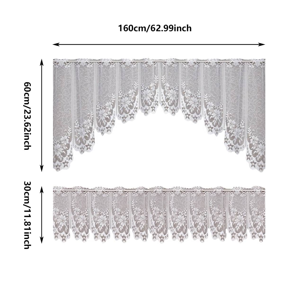 White Lace Window Curtains, 2-Piece Tier Set - Three Flowers - view 3