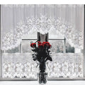 White Lace Window Curtains, 2-Piece Tier Set - Three Flowers - view 5