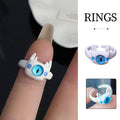 White Monster Eye Open Ring with Blue Eye