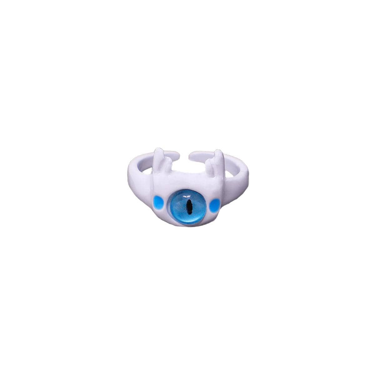 White Monster Eye Open Ring with Blue Eye - view 2
