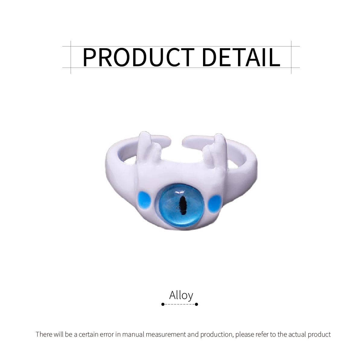 White Monster Eye Open Ring with Blue Eye - view 3