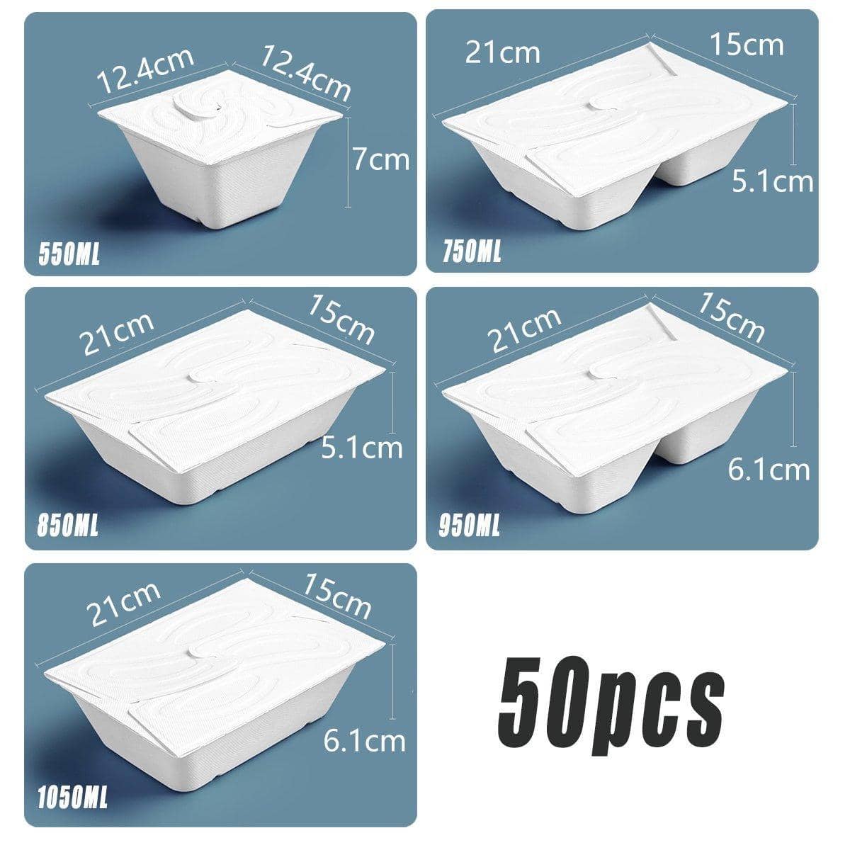 White Pulp Salad Boxes with Lid, Pack of 50 - 850 ml - view 4