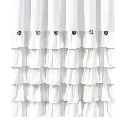White Ruffled Shower Curtain, Waterproof and Mildew Resistant with 12 Hooks - 200 x 200 cm