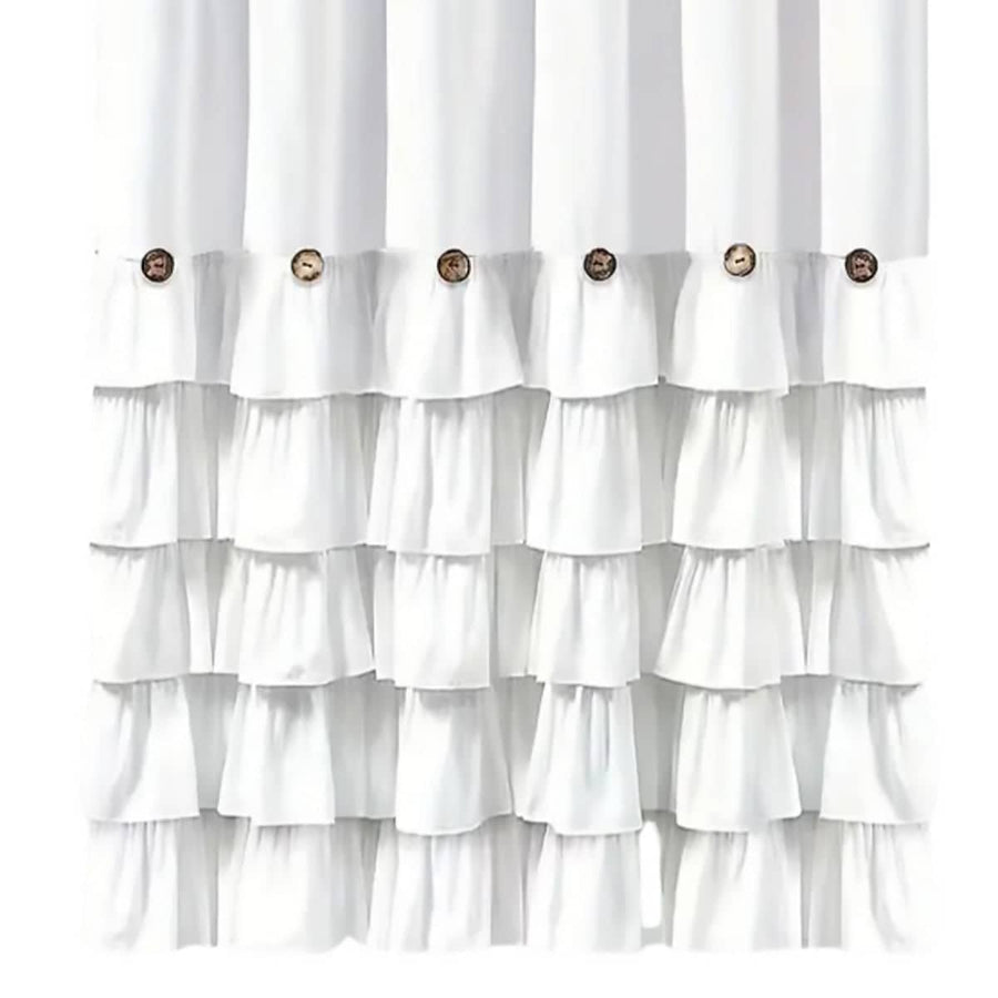 White Ruffled Shower Curtain, Waterproof and Mildew Resistant with 12 Hooks - 200 x 200 cm