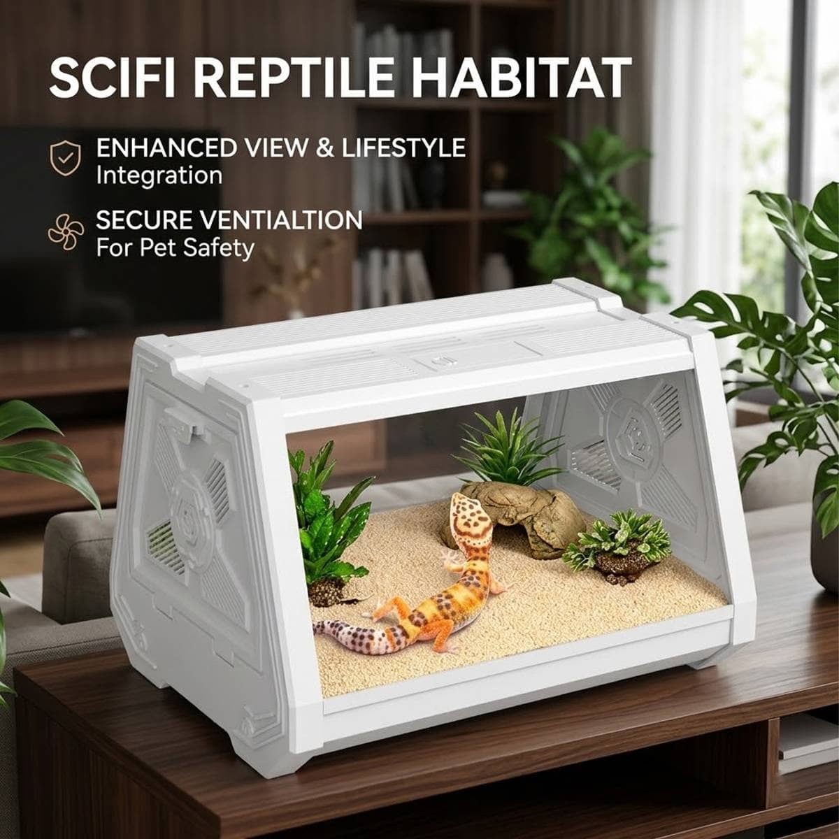White Sci Fi Desktop Reptile Habitat Terrarium 35 cm Clear Front