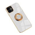 White Shockproof Silicone Ring Stand Case for iPhone 12