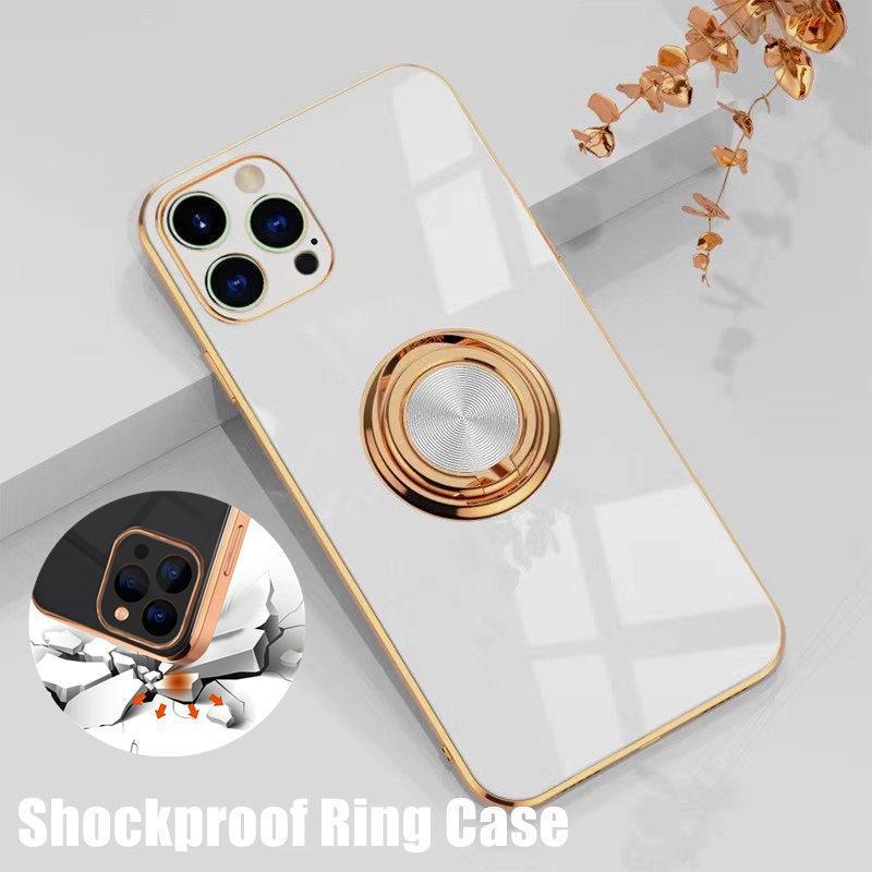 White Shockproof Silicone Ring Stand Case for iPhone 13 Pro Max - view 2