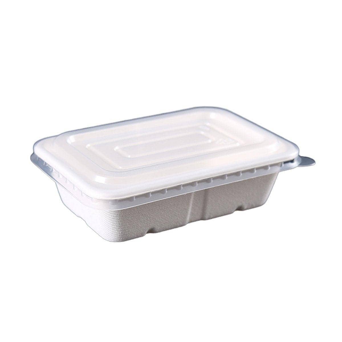 White Square Disposable Lunch Boxes, Pack of 50 - 650 ml, Clear PP Lid