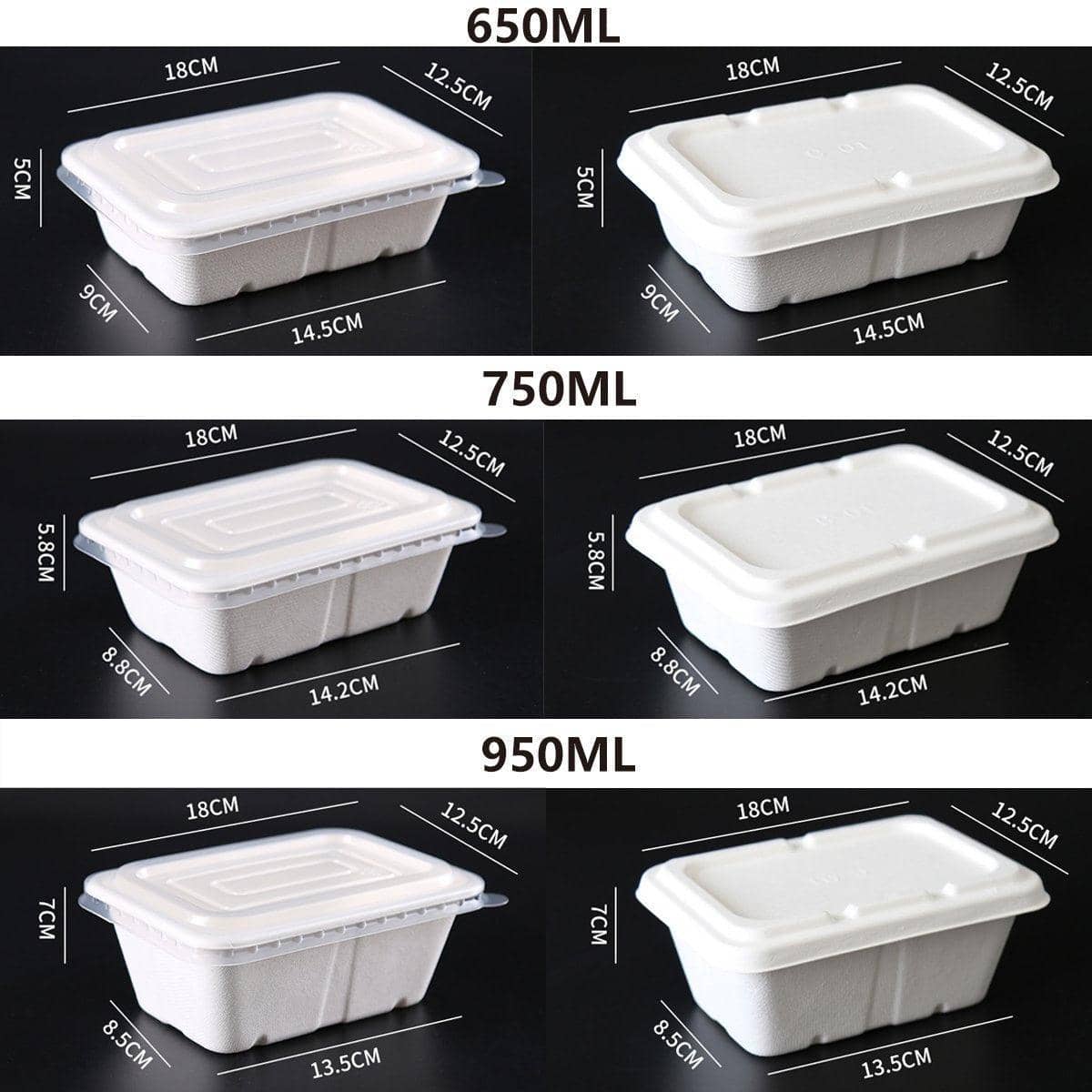White Square Disposable Lunch Boxes, Pack of 50 - 750 ml, Clear PP Lid - view 4