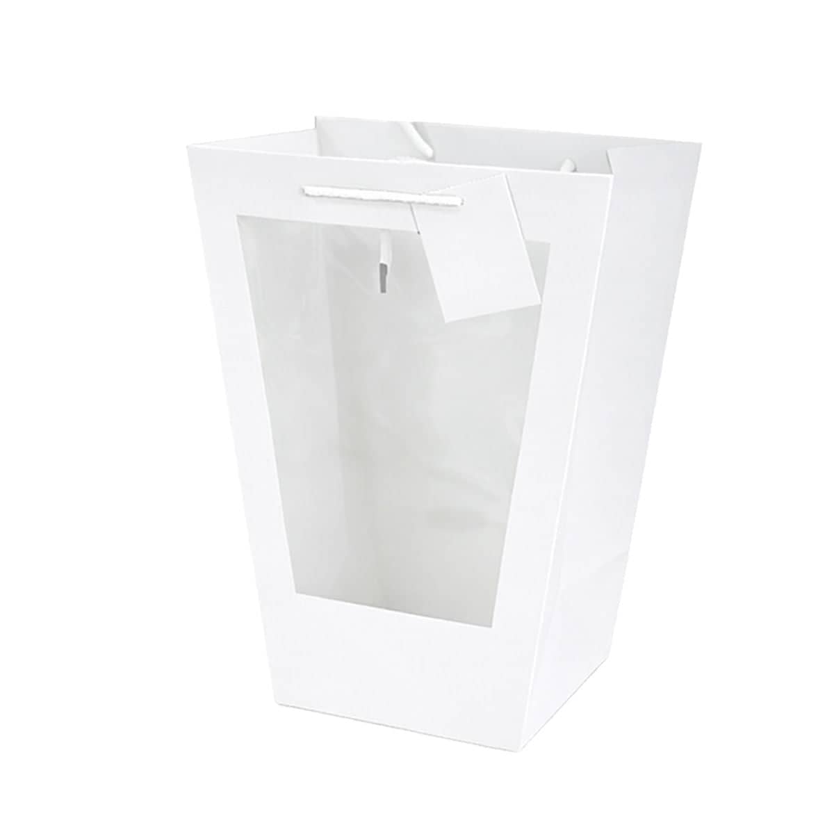 White Window Flower Gift Bags, Pack of 10 - Large, 17 x 17 x 36 cm