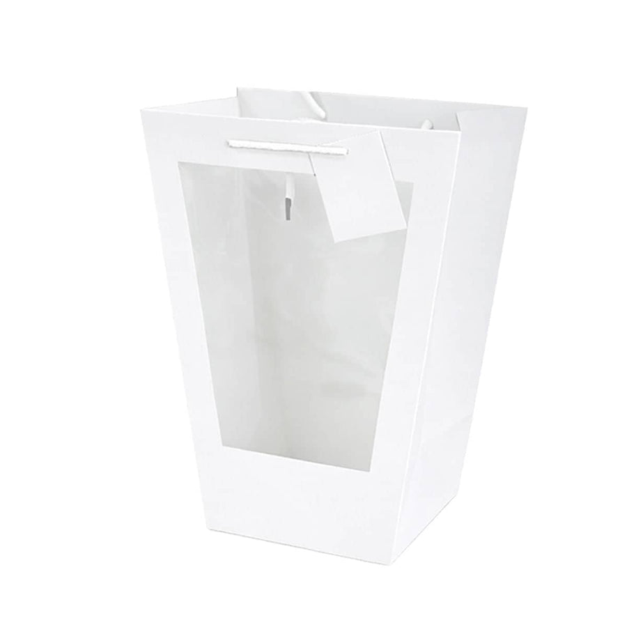 White Window Flower Gift Bags, Pack of 10 - Large, 17 x 17 x 36 cm
