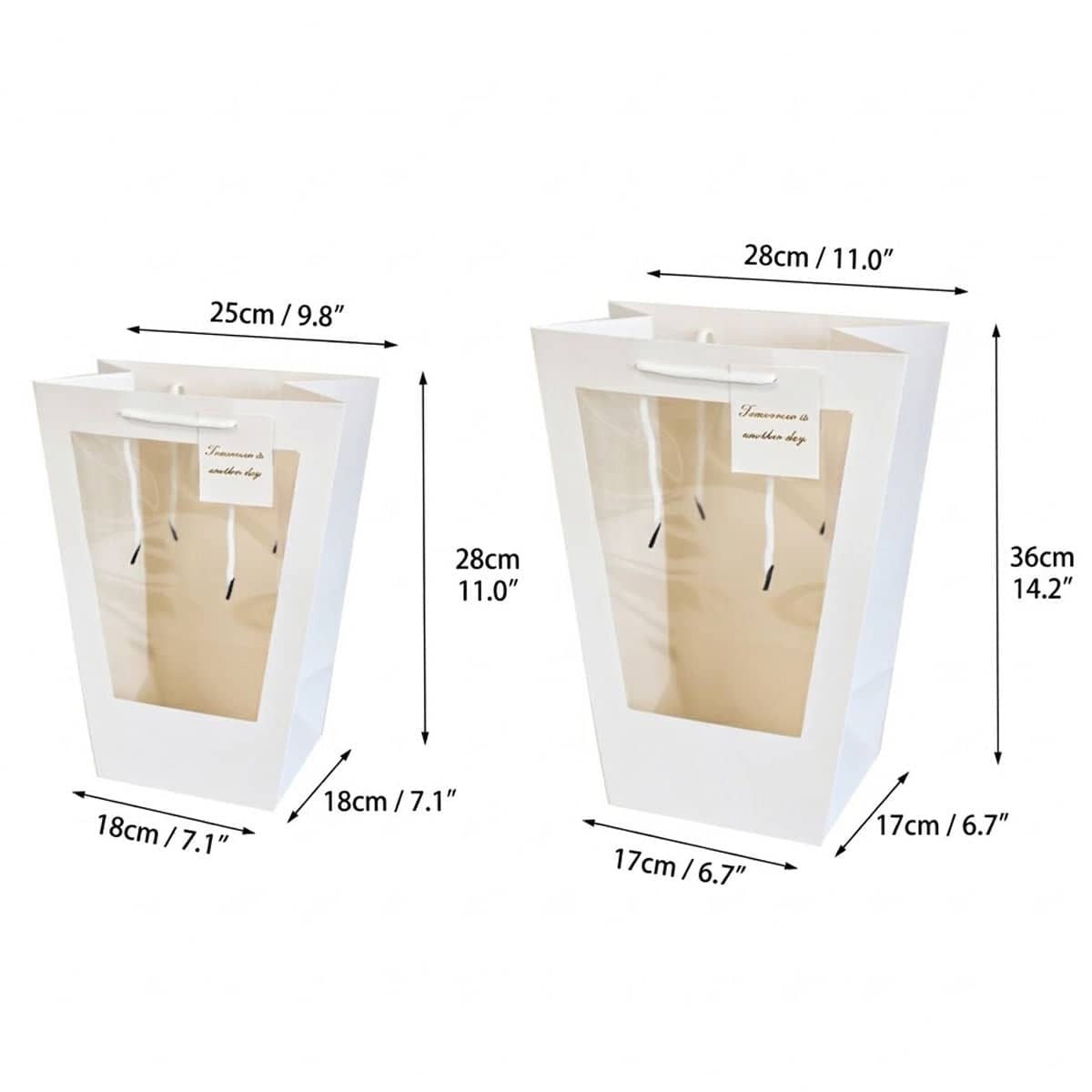 White Window Flower Gift Bags, Pack of 10 - Large, 17 x 17 x 36 cm - view 3