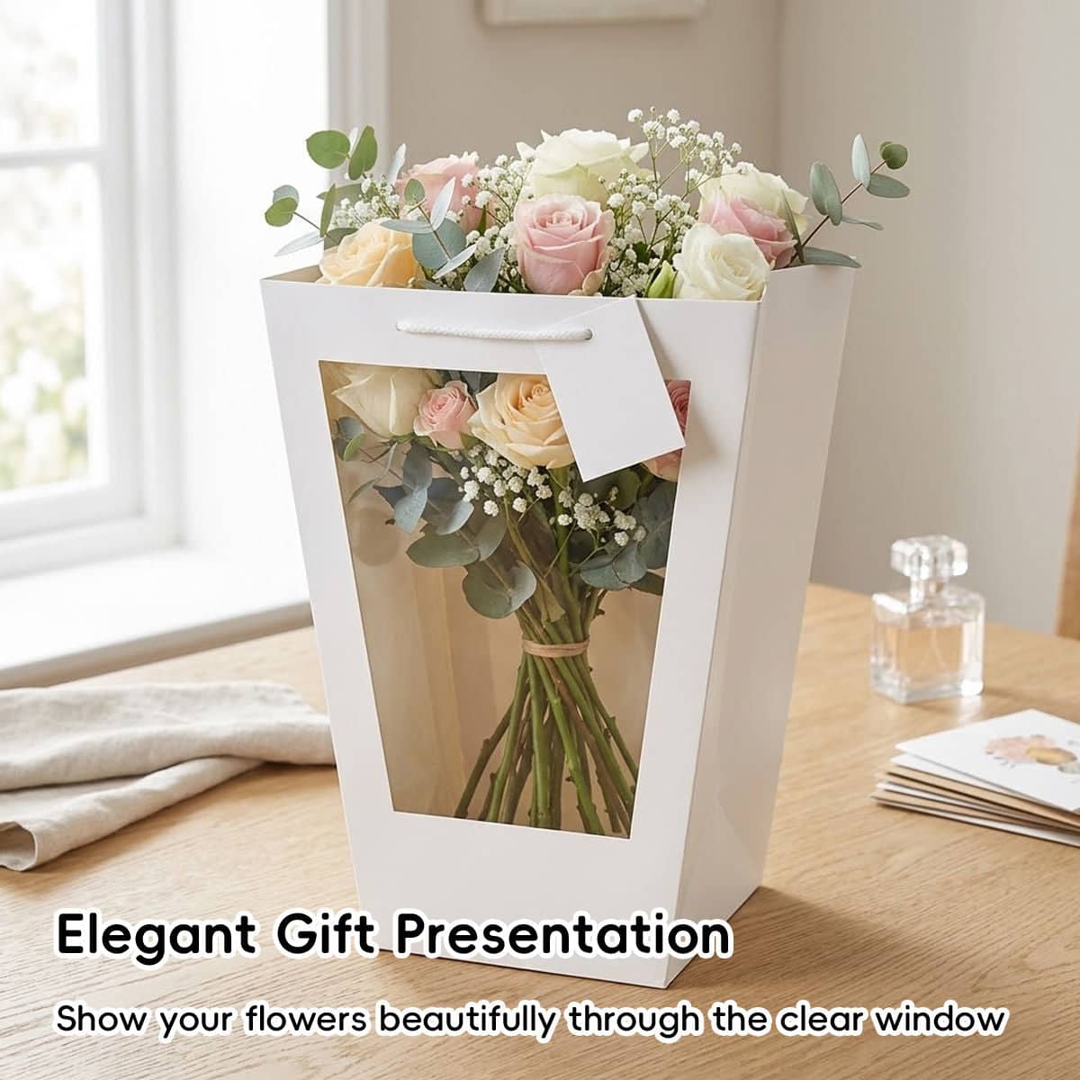 White Window Flower Gift Bags, Pack of 10 - Small, 18 x 18 x 28 cm - view 4