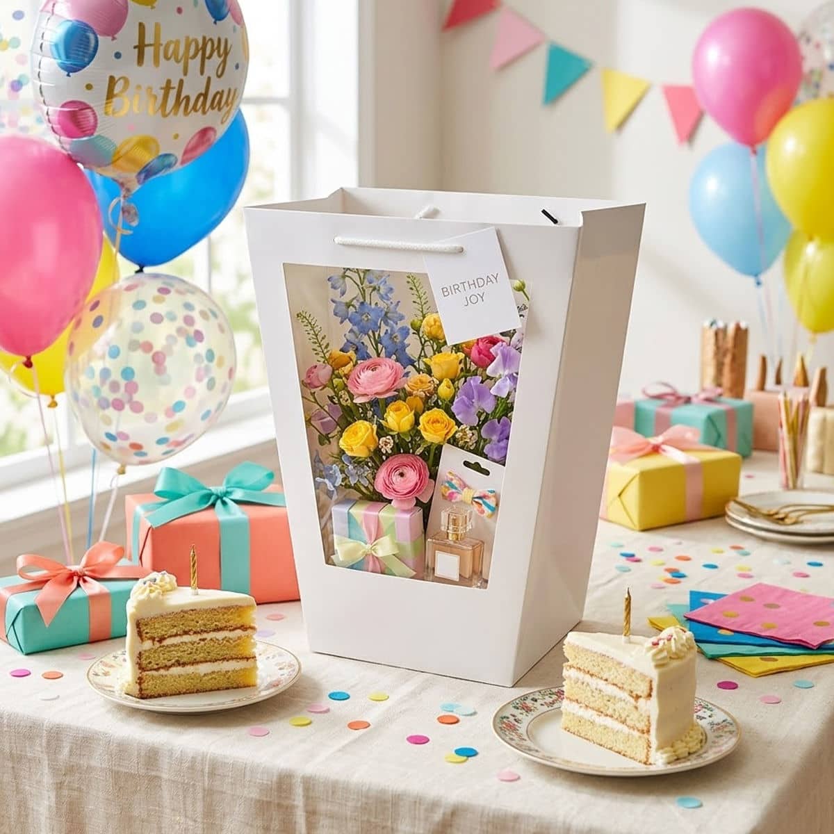 White Window Flower Gift Bags, Pack of 10 - Small, 18 x 18 x 28 cm - view 5