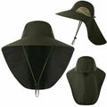 Wide Brim Fishing Hat with Neck Flap and Sun Protection - Army Green