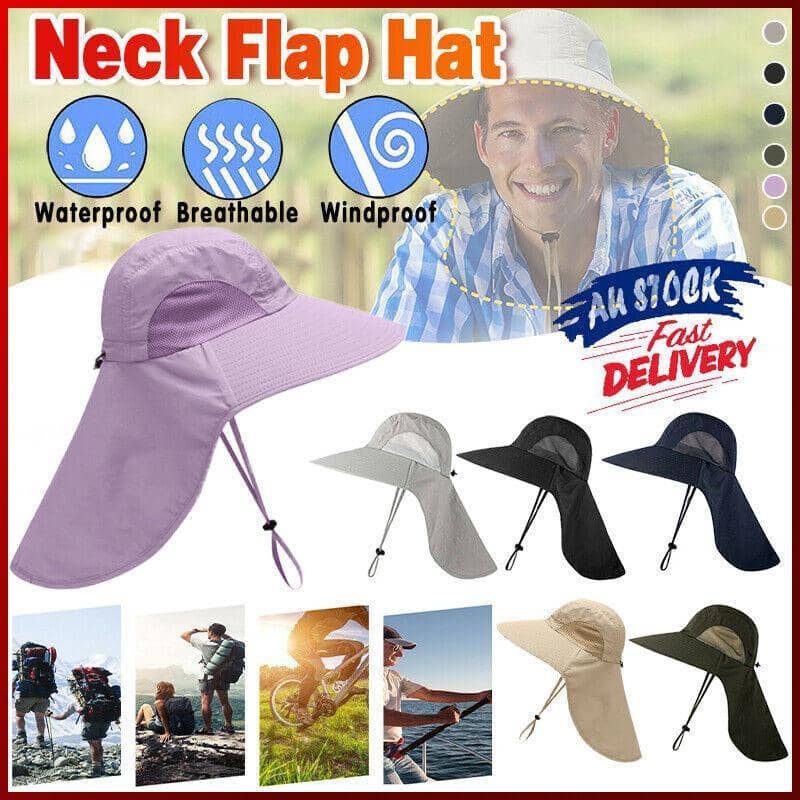Wide Brim Fishing Hat with Neck Flap and Sun Protection - Army Green - view 2
