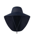 Wide Brim Fishing Hat with Neck Flap and Sun Protection - Navy Blue