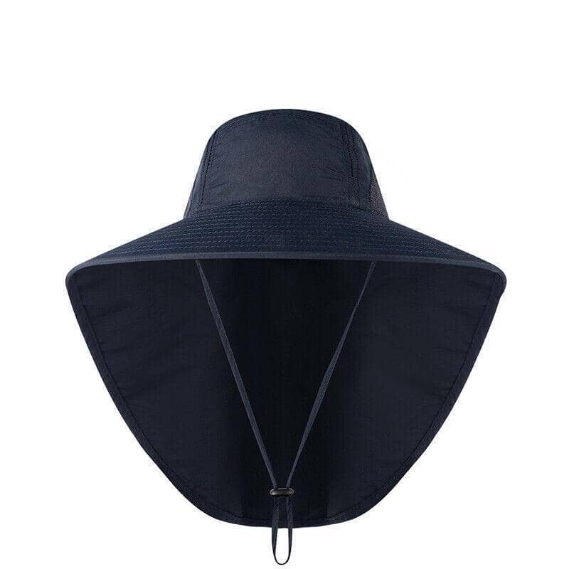 Wide Brim Fishing Hat with Neck Flap and Sun Protection - Navy Blue