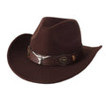 Wide Brim Western Cowboy Hat - Coffee with Longhorn Band
