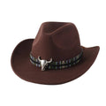 Wide Brim Western Cowboy Hat - Coffee with Woven Band
