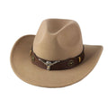 Wide Brim Western Cowboy Hat - Tan with Longhorn Band