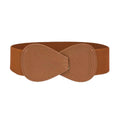 Wide Elastic Waist Belt for Women with Faux Leather Buckle - Camel