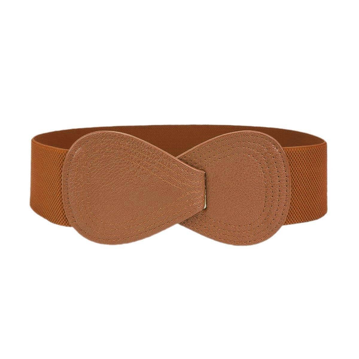 Wide Elastic Waist Belt for Women with Faux Leather Buckle - Camel