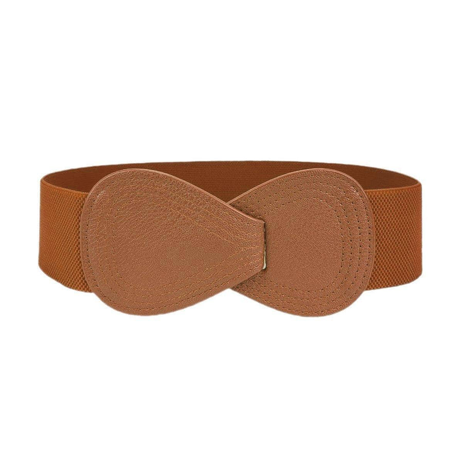 Wide Elastic Waist Belt for Women with Faux Leather Buckle - Camel