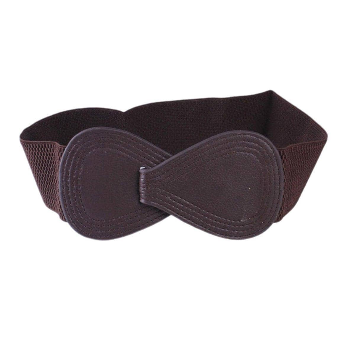 Wide Elastic Waist Belt for Women with Faux Leather Buckle - Dark Brown