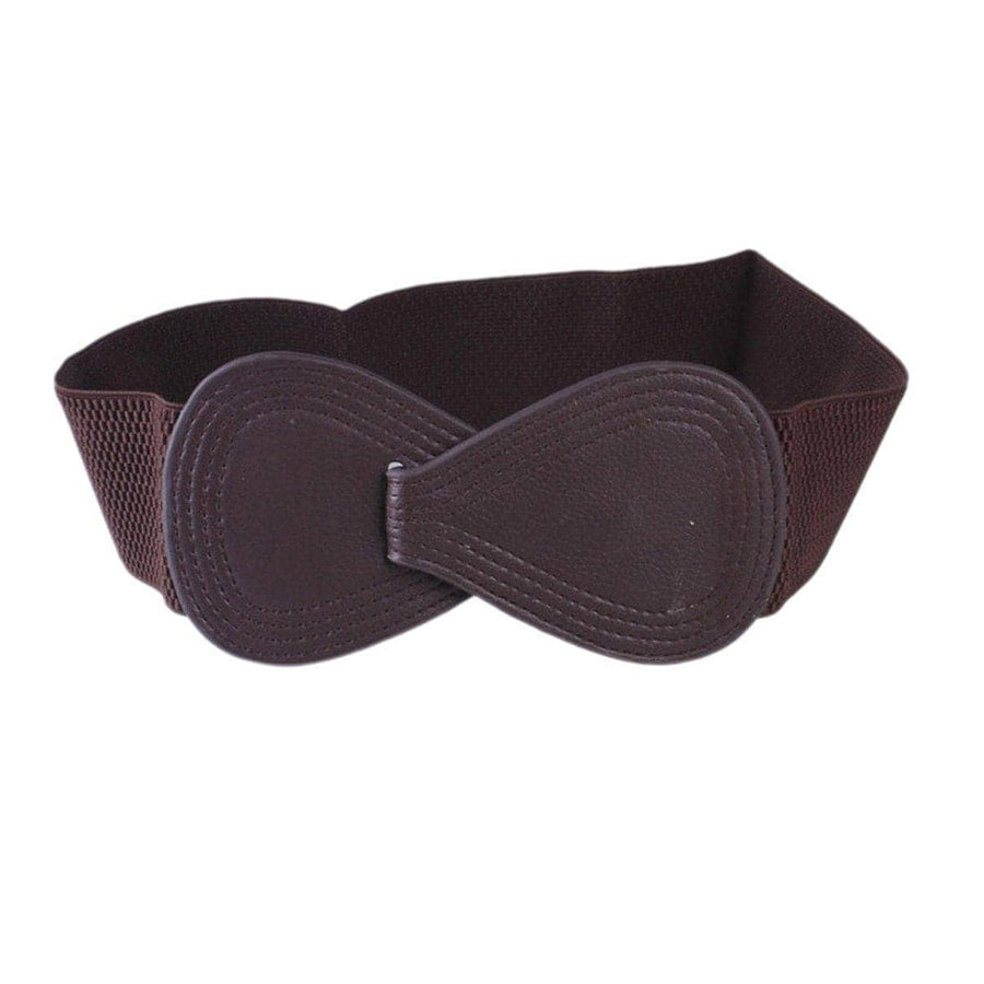 Wide Elastic Waist Belt for Women with Faux Leather Buckle - Dark Brown