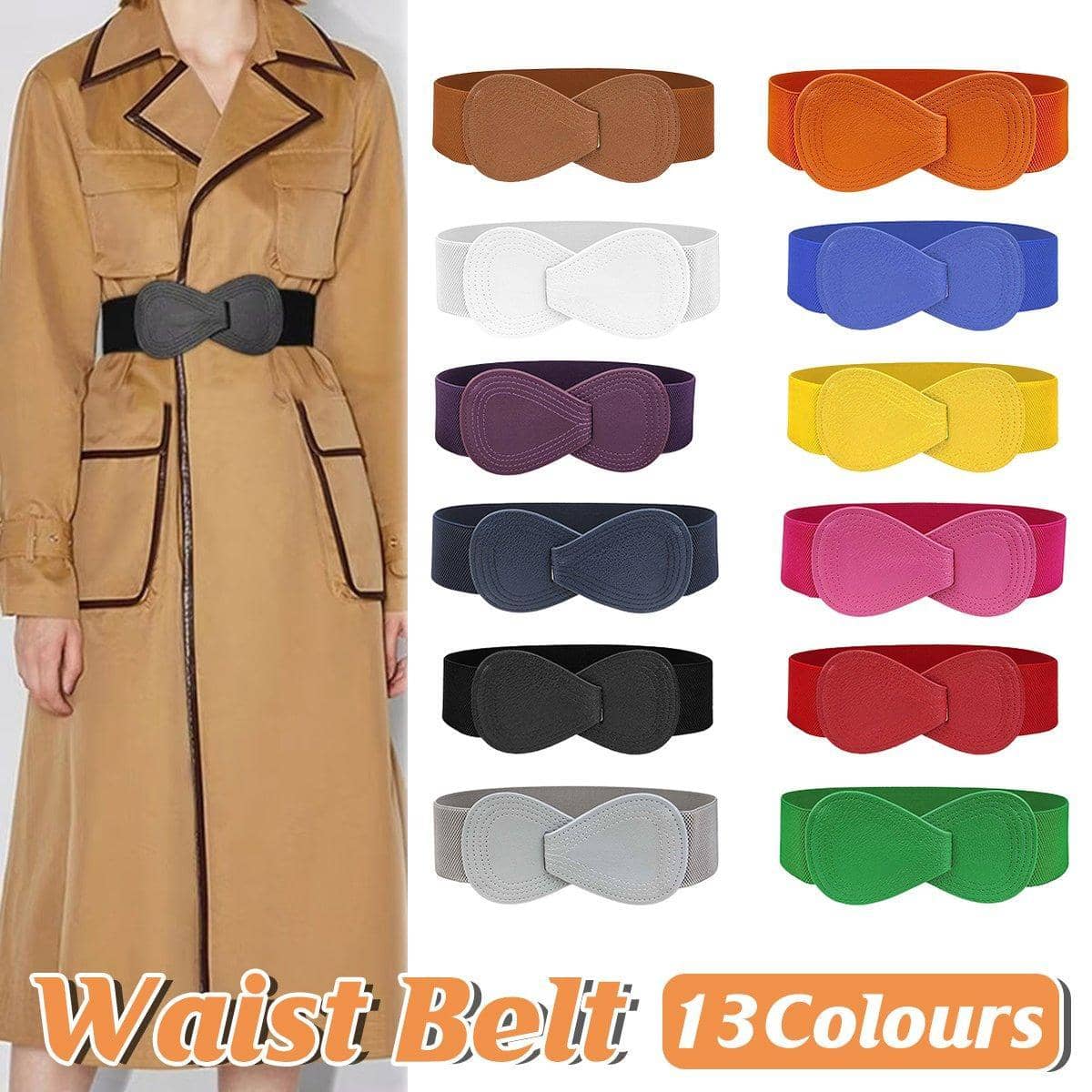 Wide Elastic Waist Belt for Women with Faux Leather Buckle - Dark Brown - view 2