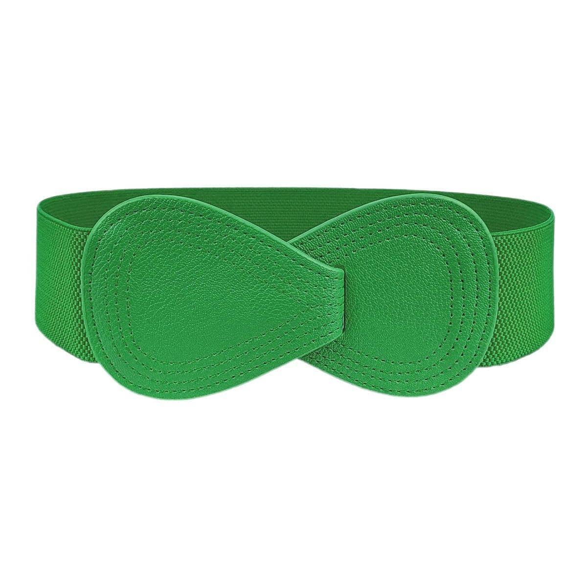 Wide Elastic Waist Belt for Women with Faux Leather Buckle - Green