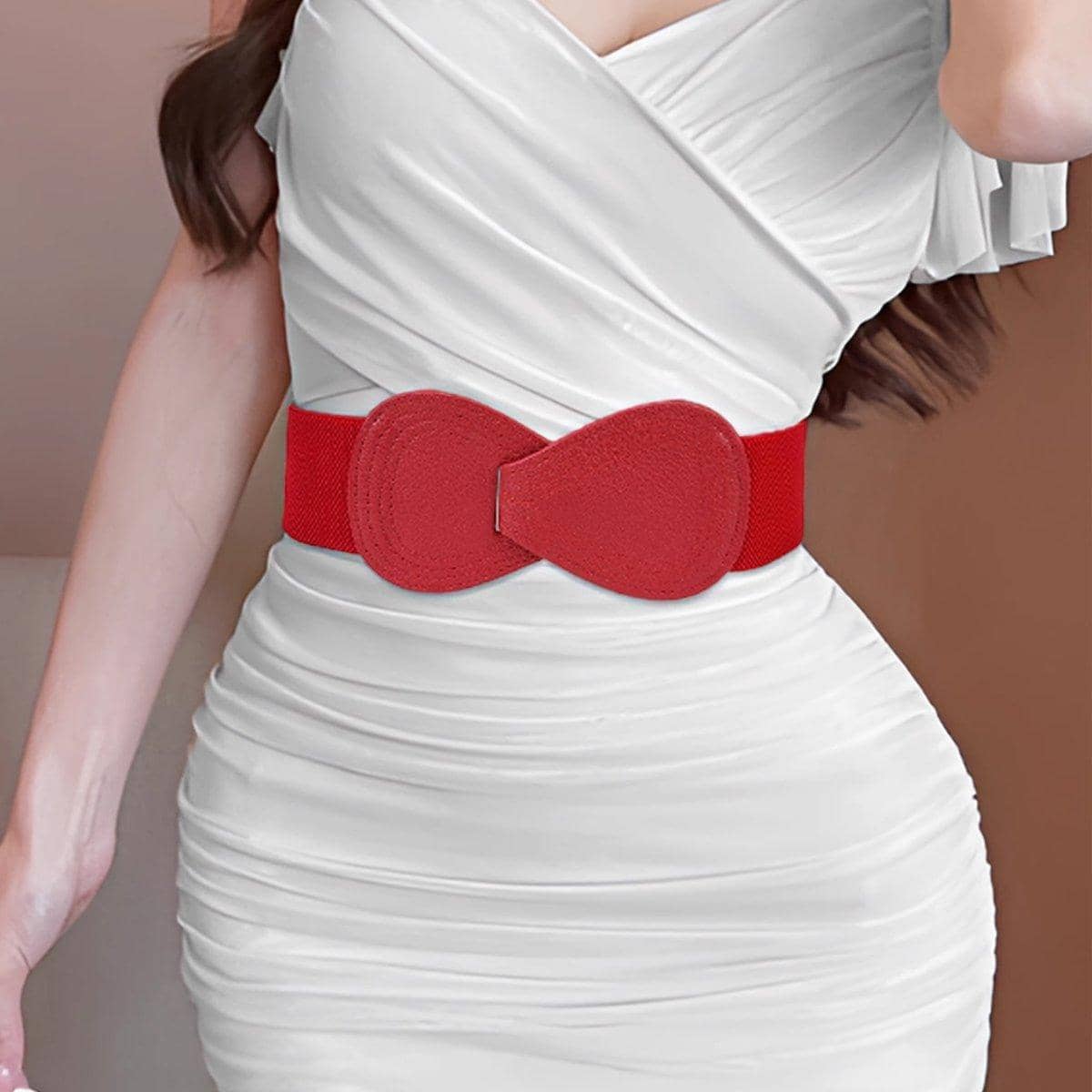 Wide Elastic Waist Belt for Women with Faux Leather Buckle - Green - view 5