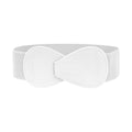 Wide Elastic Waist Belt for Women with Faux Leather Buckle - White