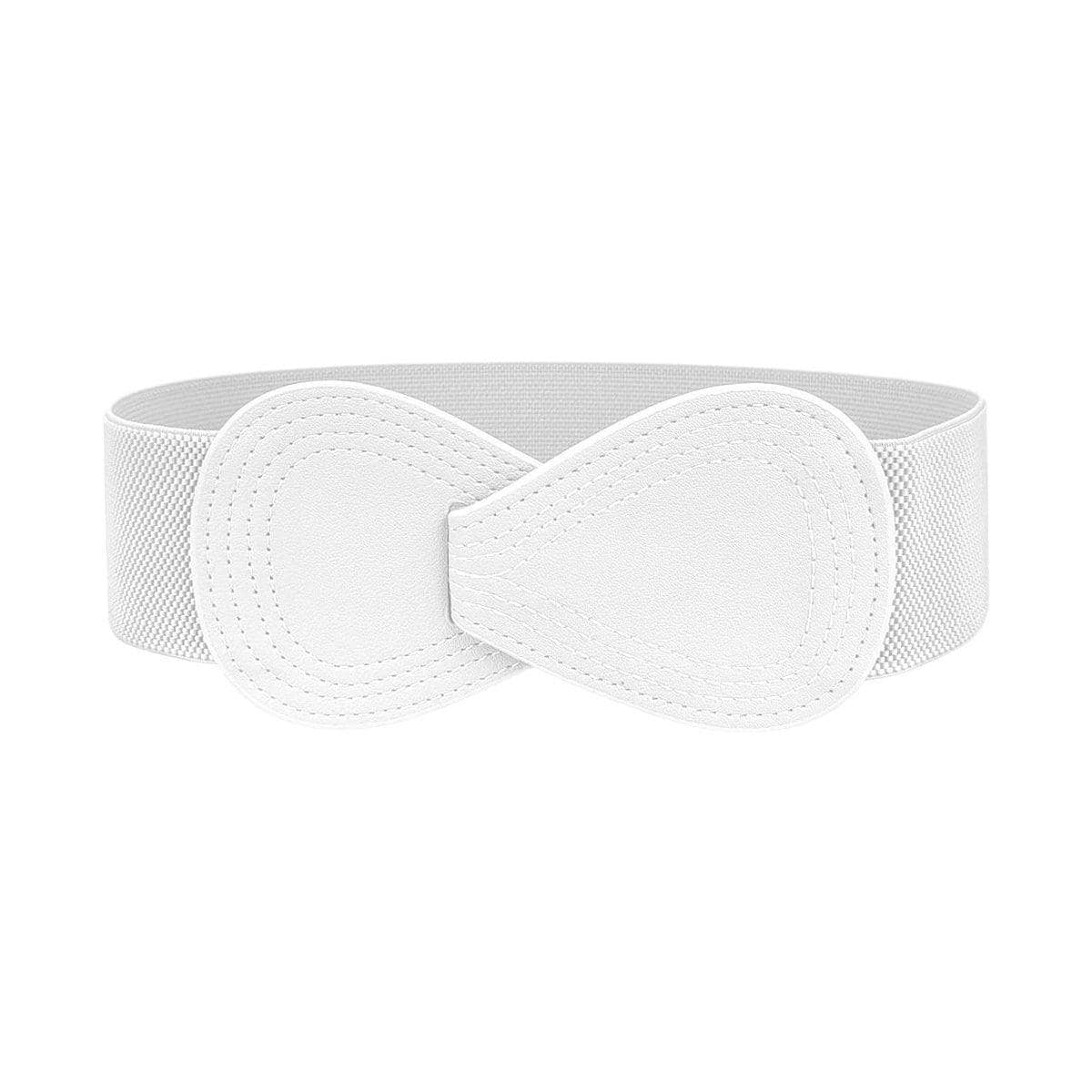 Wide Elastic Waist Belt for Women with Faux Leather Buckle - White