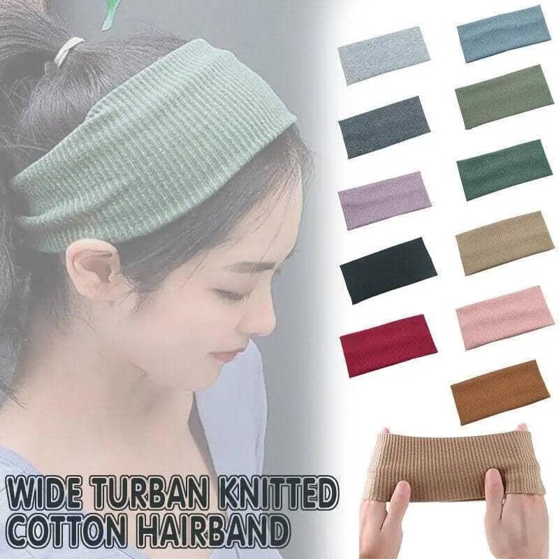 Wide Knitted Turban Headband for Women, Elastic Hair Band - Navy - view 2