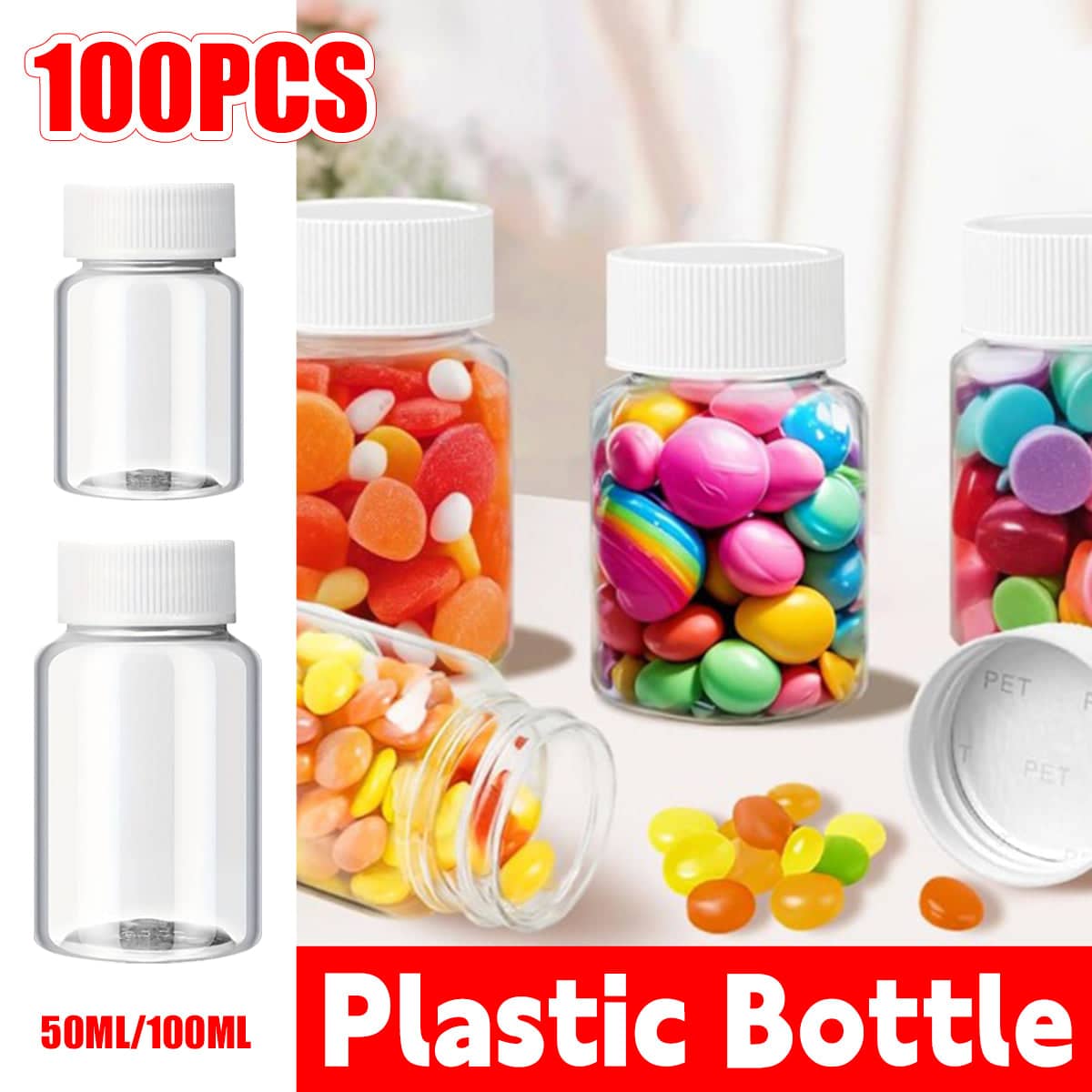 Wide Mouth Clear Plastic Storage Bottles with Lid - 100ml, Pack of 100 - view 2