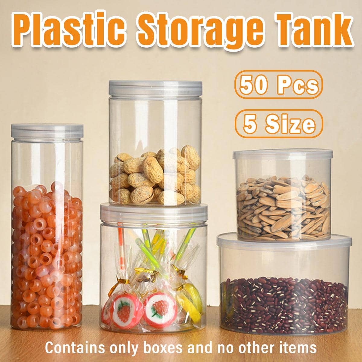 Wide Mouth Plastic Food Storage Containers, Pack of 50 - 8.5 cm Wide, 20 cm High - view 2