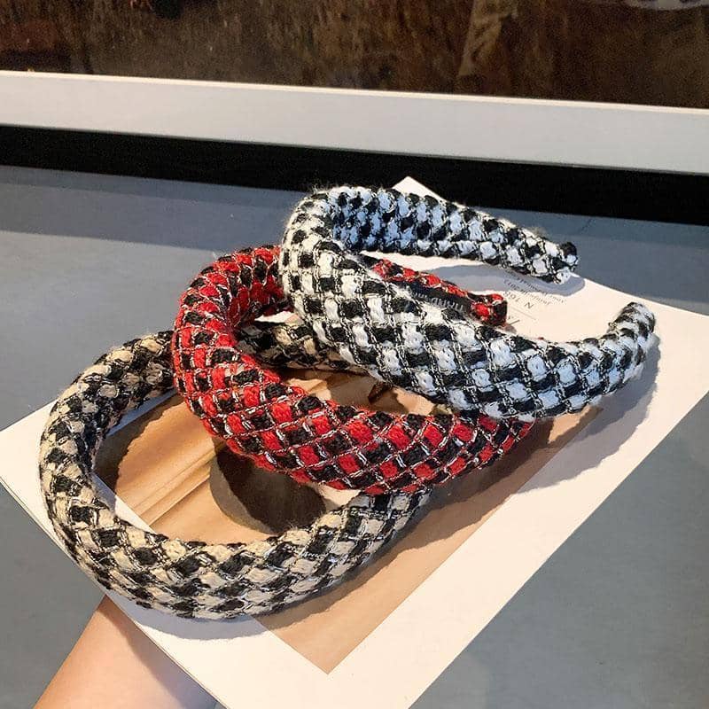Wide Padded Plaid Headband for Women - Red - view 4