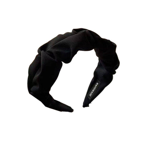 Wide Ruched Hair Hoop Headband for Women - Black