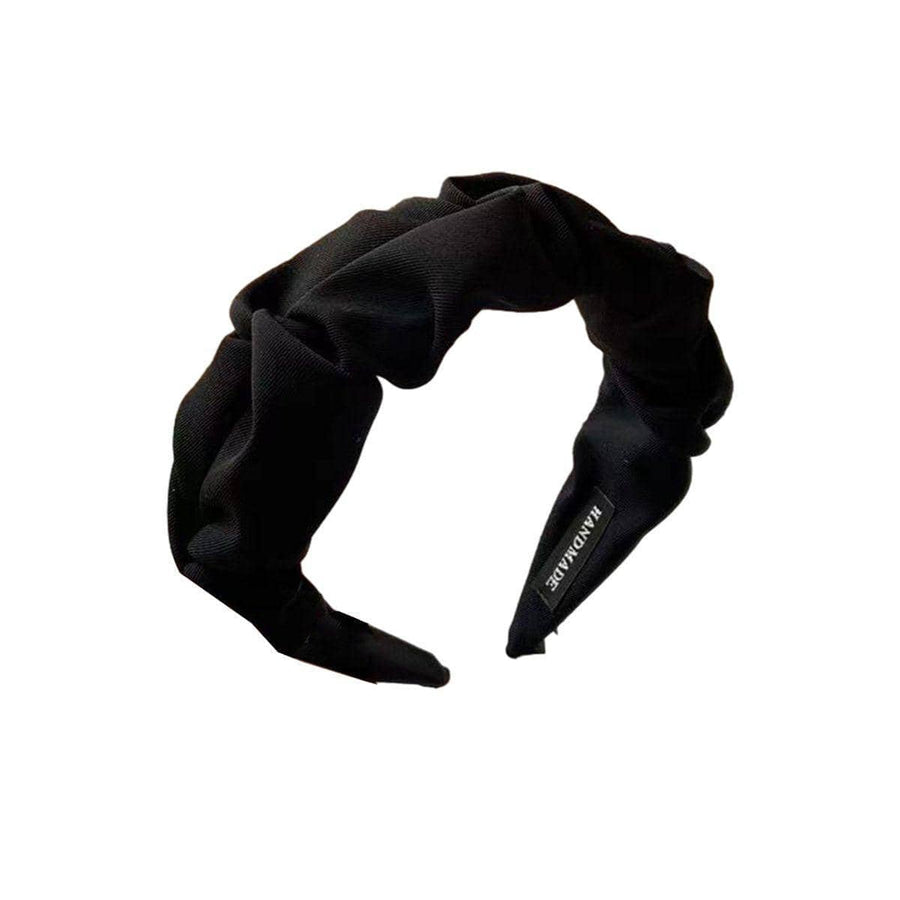 Wide Ruched Hair Hoop Headband for Women - Black