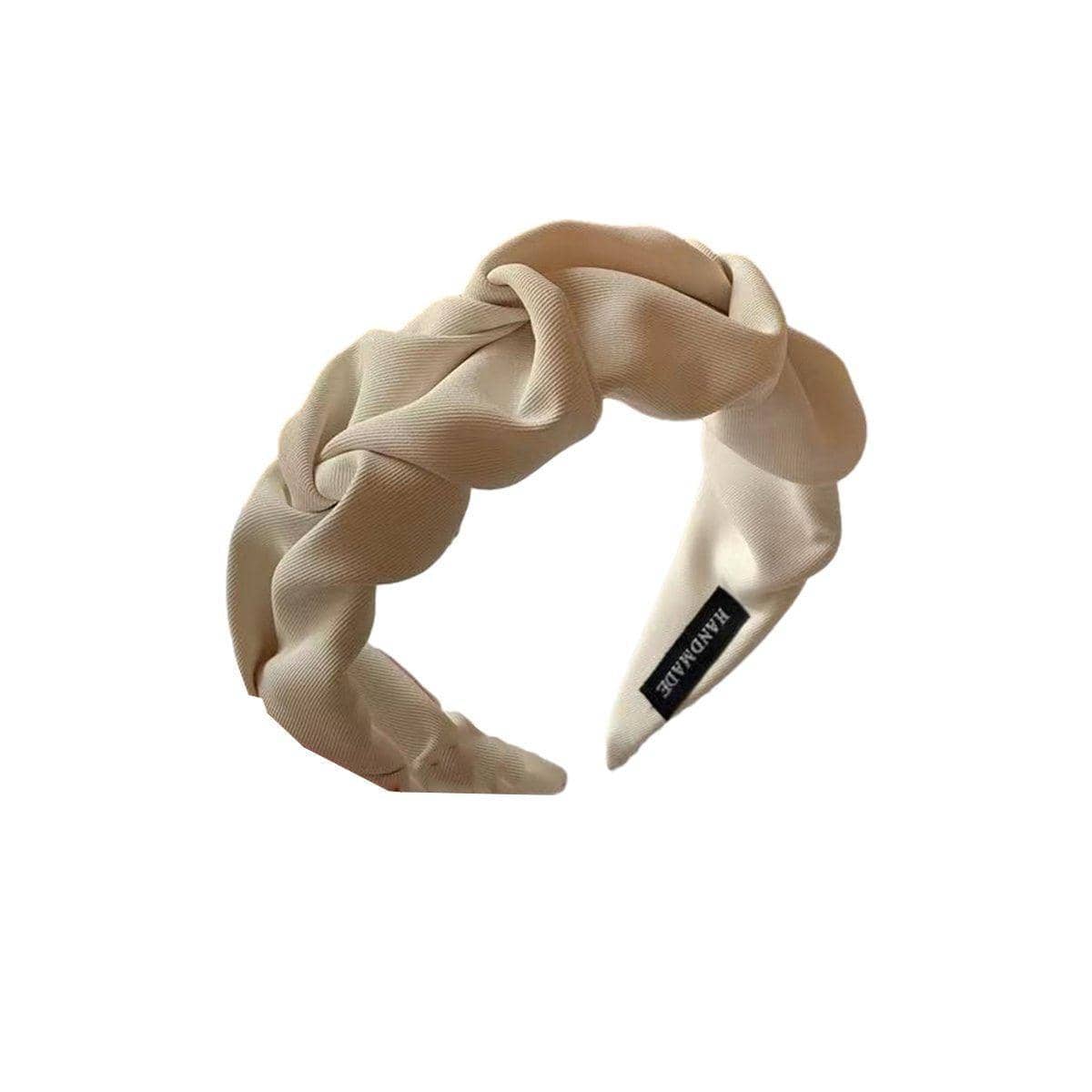 Wide Ruched Hair Hoop Headband for Women - Cream
